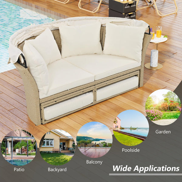 Outdoor Patio Daybed with Retractable Canopy