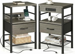 Nightstands Set of 2 with Charging Station