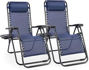 Zero Gravity Outdoor Lounge Chair Set of 2 with Cup Holder & Adjustable Pillow
