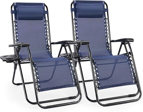 Zero Gravity Outdoor Lounge Chair Set of 2 with Cup Holder & Adjustable Pillow