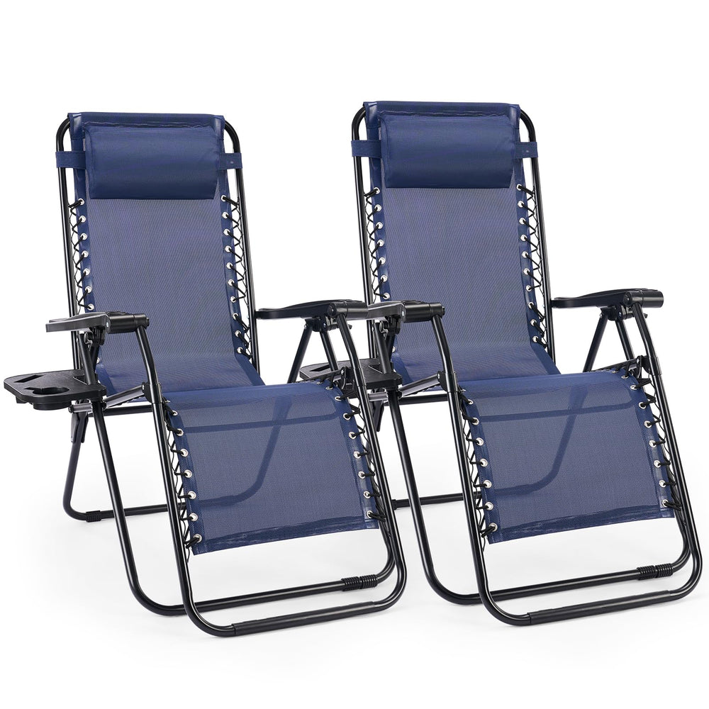 Zero Gravity Outdoor Lounge Chair Set of 2 with Cup Holder & Adjustable Pillow