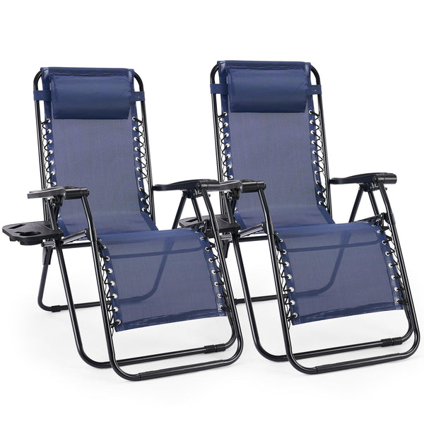 Zero Gravity Outdoor Lounge Chair Set of 2 with Cup Holder & Adjustable Pillow