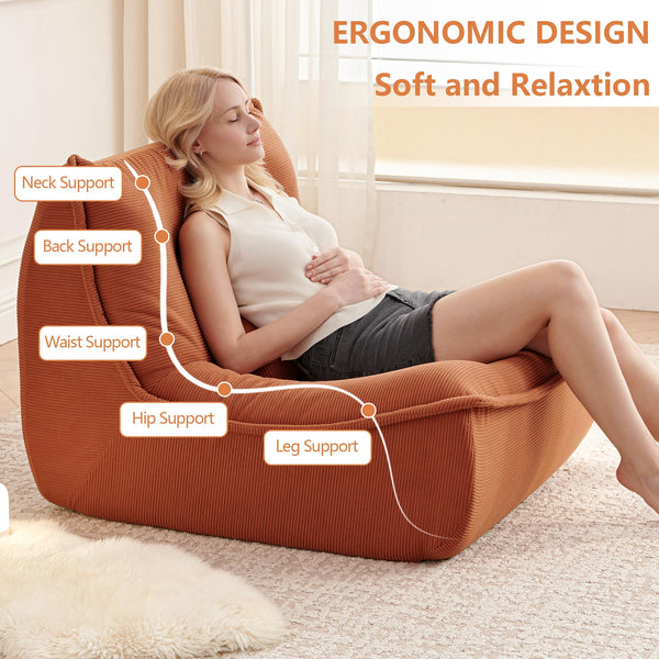 Foam-Filled Bean Bag Lounge Chair with Lumbar Pillow