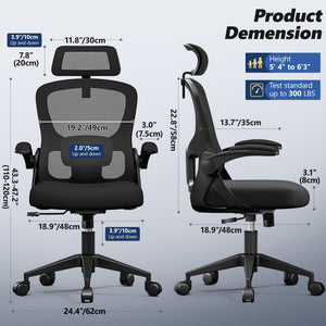 Ergonomic Mesh Office Chair with Flip-Up Arms & Adjustable Lumbar Support