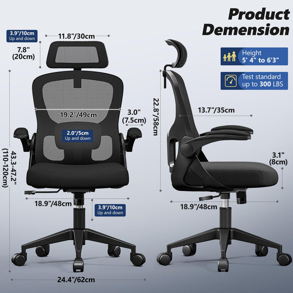 Ergonomic Mesh Office Chair with Flip-Up Arms & Adjustable Lumbar Support
