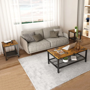 3-Piece Industrial Coffee Table Set with 2 End Tables