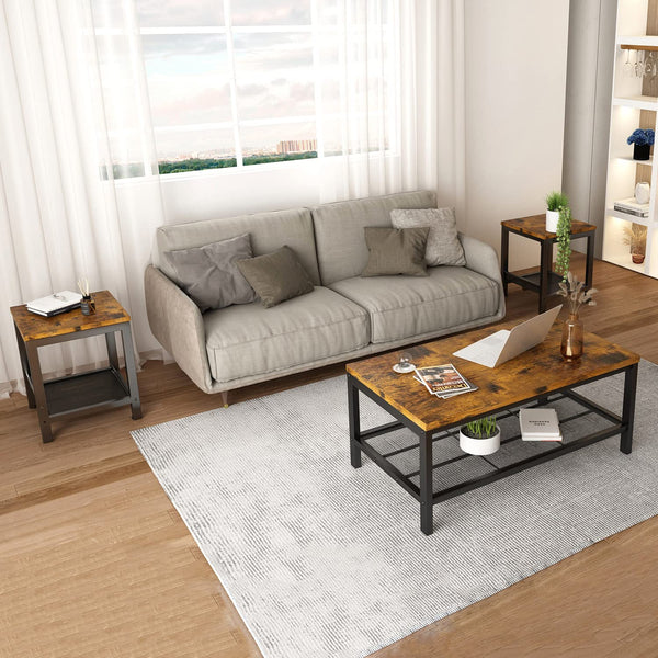 3-Piece Industrial Coffee Table Set with 2 End Tables