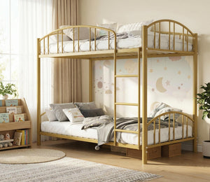Twin Over Twin Bunk Bed Frame with Guardrail & Safety Ladder