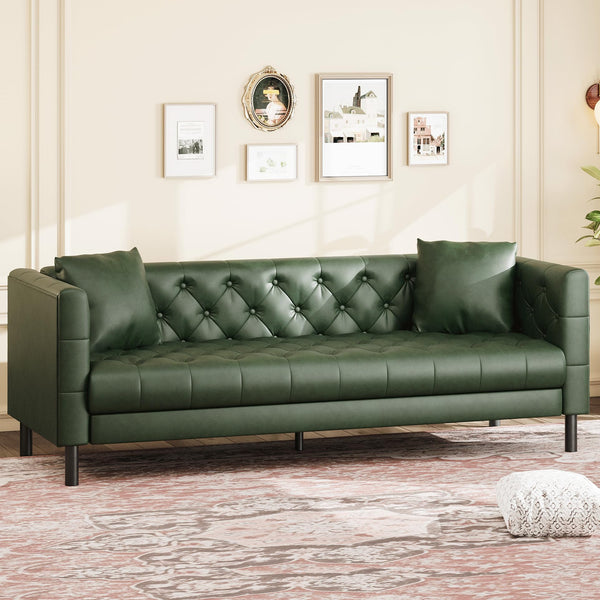 81" Button-Tufted PU Leather 3-Seater Sofa