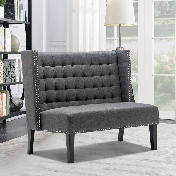 Tufted Loveseat Sofa with Wooden Legs – 2-Seat Upholstered Couch