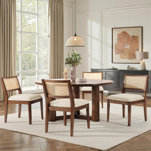 Rattan Dining Chairs with Cushioned Seat & Solid Wood Frame