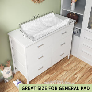 6-Drawer Fabric Dresser with Faux Leather Front & Wood Top