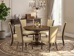7-Piece Round Dining Table Set with 6 Upholstered Chairs