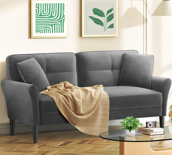 69" Velvet Loveseat Sofa with 2 Pillows | 700lb Capacity | Tool-Free Setup