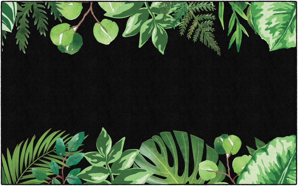 Simply Boho Greenery Classroom Area Rug — Nylon, Low Pile, Black