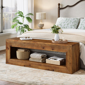 Solid Wood Entryway Bench with Storage Shelf