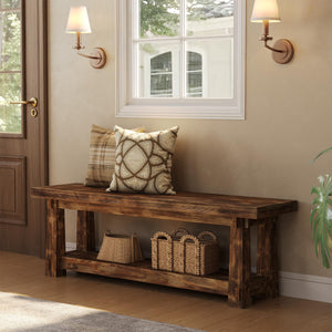 Solid Wood Entryway Bench with Shoe Storage Shelf