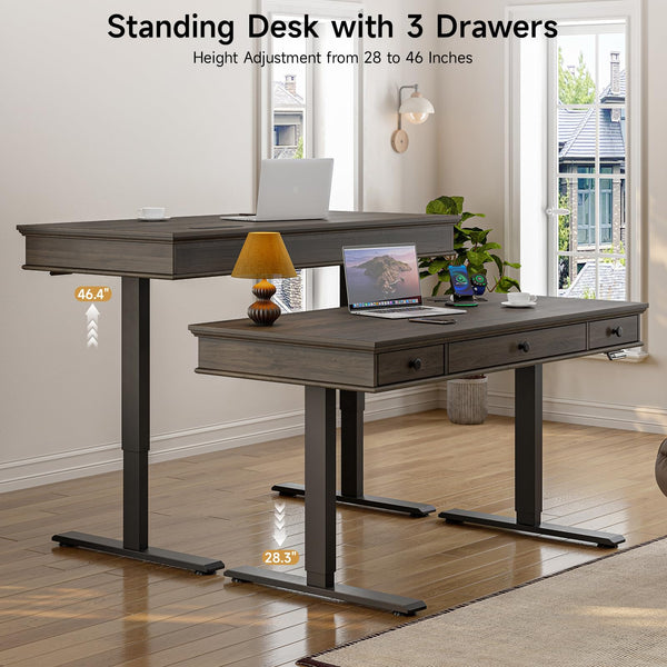 Electric Height Adjustable Standing Desk with Drawers & Outlets, 55" x 23"