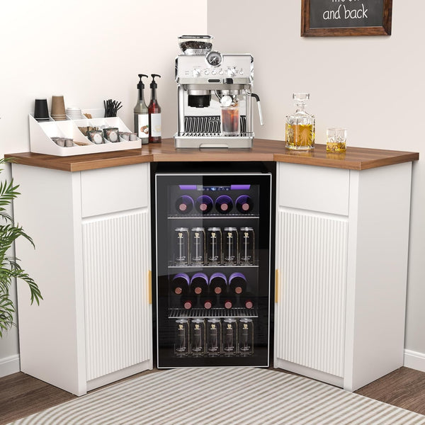 L-Shaped Corner Bar Cabinet with Fridge Space