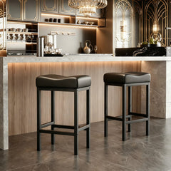 Leather Backless Bar Stools Set of 2 – Metal Frame, 300 LB Capacity