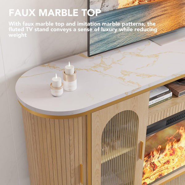 70" Fluted Fireplace TV Stand with Electric Fireplace