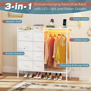 8-Drawer Dresser with Hanging Rack & LED Lights