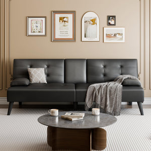 64" Futon Sofa Bed with Cup Holders & Adjustable Backrest