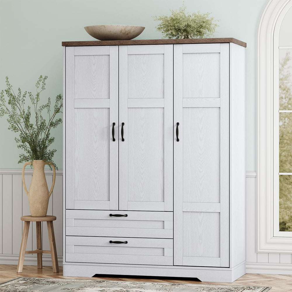 3-Door Wardrobe with Mirror, Drawers & Hanging Rod