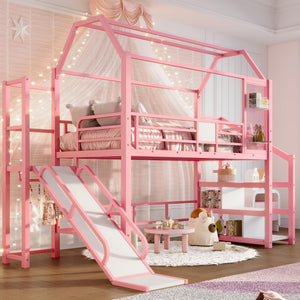 Twin Loft Bed with Slide, Stairs & Storage