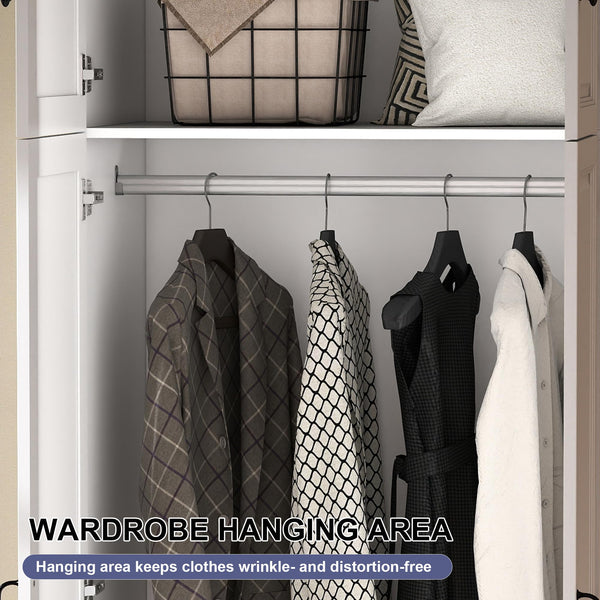 Extra Tall Wardrobe Closet with Drawers & Top Cabinet