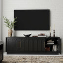 FORTUNETEC TV Stand for 75 Inch TV, 67" Entertainment Center with Arched Design, Minimalist Media Console with Adjustable Shelves, Modern TV Stand for Living Room Bedroom, Black