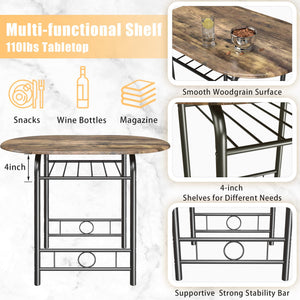 3-Piece Round Dining Table and Chair Set with Wine Rack