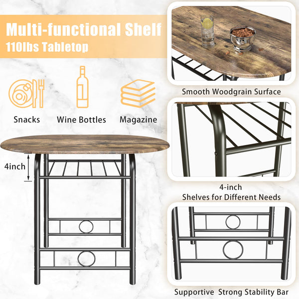 3-Piece Round Dining Table and Chair Set with Wine Rack