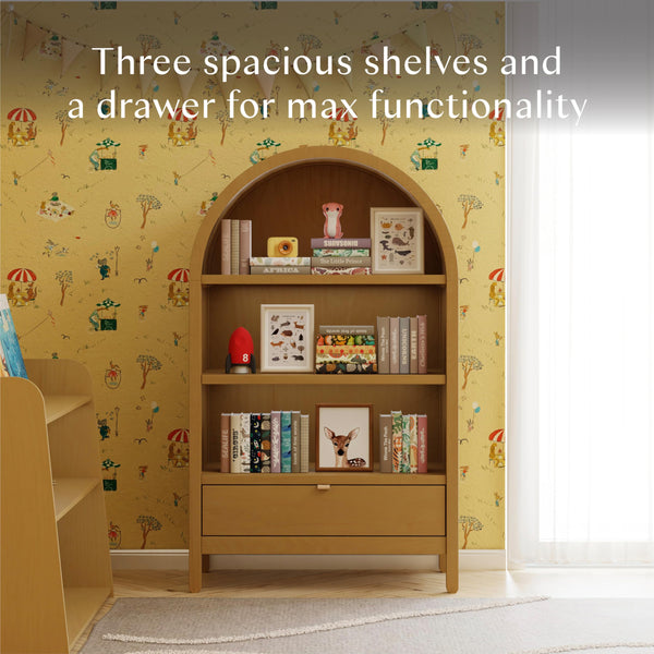 3-Shelf Kids Bookcase with Drawer – Adjustable Wood Bookshelf