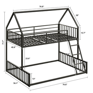 Twin Over Full House Bunk Bed with Ladder & Guardrail