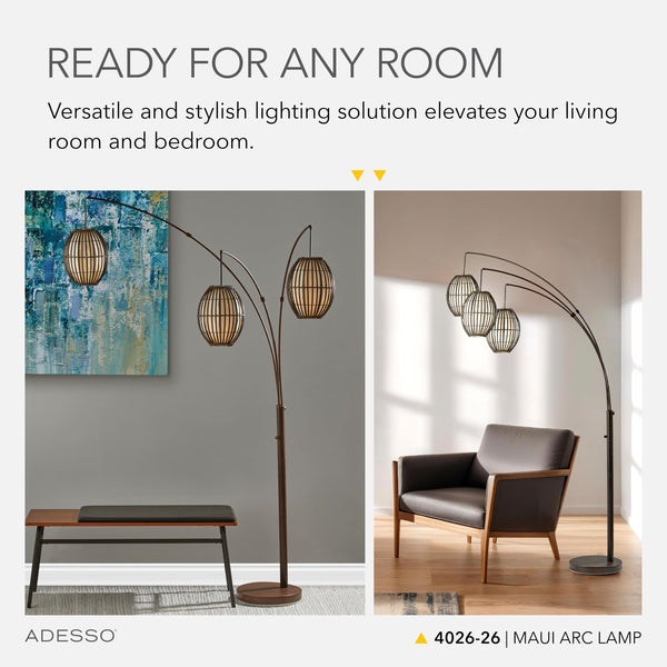 Arc Floor Lamp with 3 Movable Shades & Adjustable Height