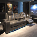 Power Reclining Home Theater Sofa – 3-Seat Leather with USB & Wireless Charging