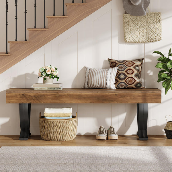 55-Inch Industrial Entryway Shoe Bench with Metal X-Shaped Legs