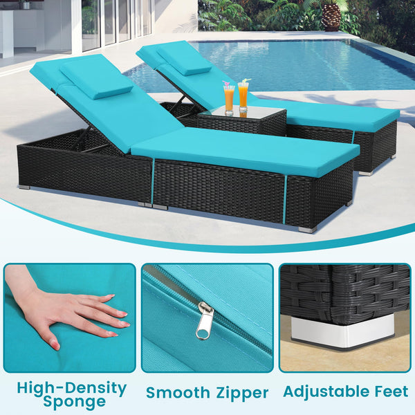 Outdoor Chaise Lounge Chair Set of 2 with Side Table