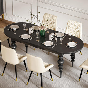 Oval Extendable Dining Table 67–79 Inch | Seats 4–8 | Black MDF