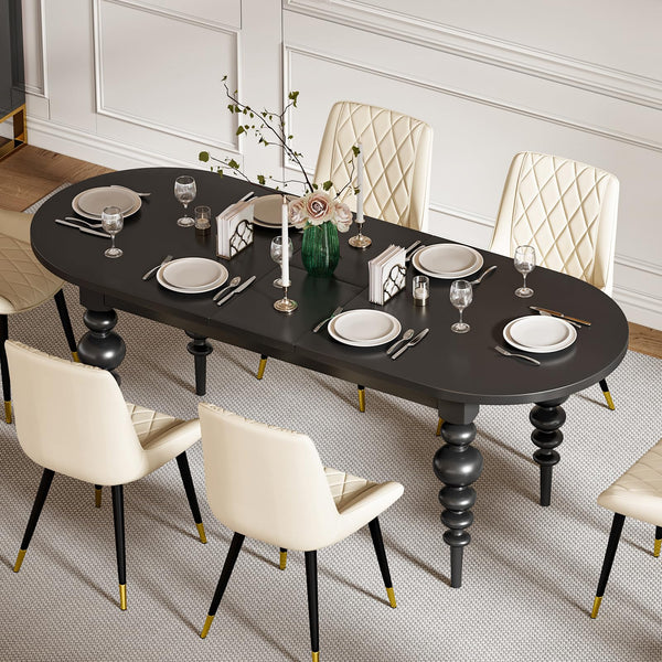 Oval Extendable Dining Table 67–79 Inch | Seats 4–8 | Black MDF