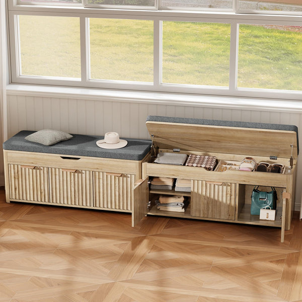 Lift Top Shoe Storage Bench with Cushioned Seat