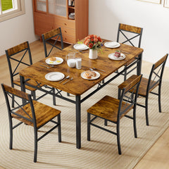 7-Piece Dining Table Set with 6 X-Back Chairs – Modern Farmhouse Kitchen Dining Set