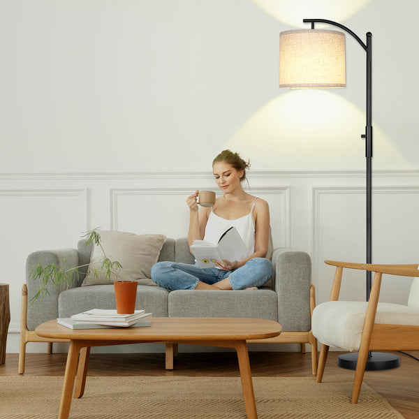 Dimmable Arc Floor Lamp with Linen Shade