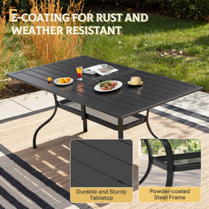 Rectangular Outdoor Patio Dining Table with Umbrella Hole