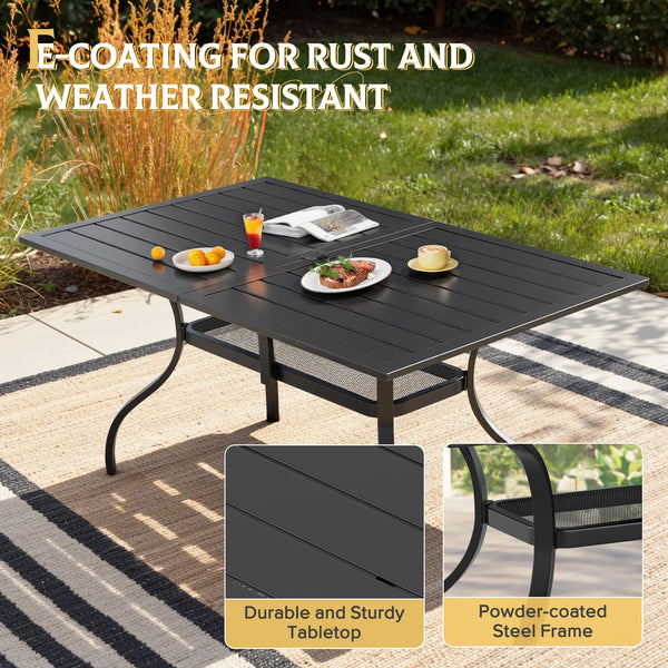 Rectangular Outdoor Patio Dining Table with Umbrella Hole