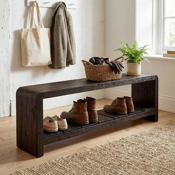 Solid Wood Entryway Bench with Shoe Storage