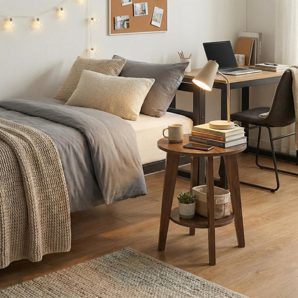 Round Side Table with 2-Tier Storage