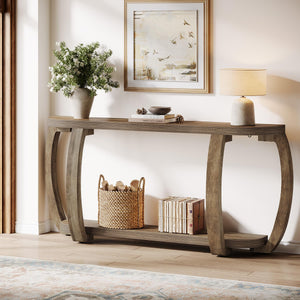 63-Inch Curved Console Table with Open Shelf