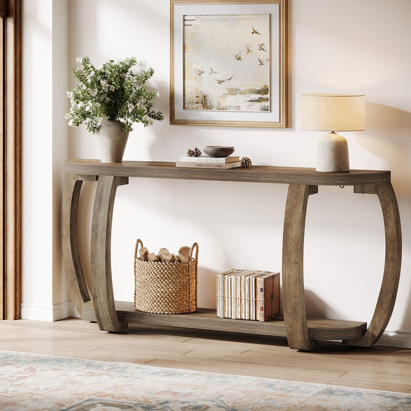 63-Inch Curved Console Table with Open Shelf